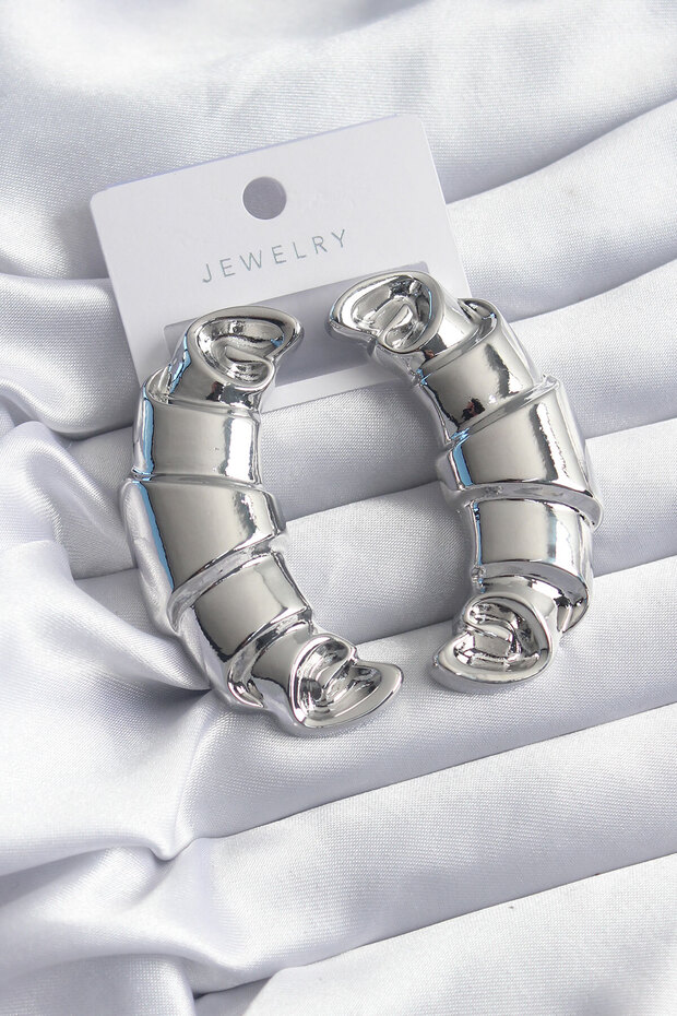 Brass Silver Color Croissant Model Women's Earrings