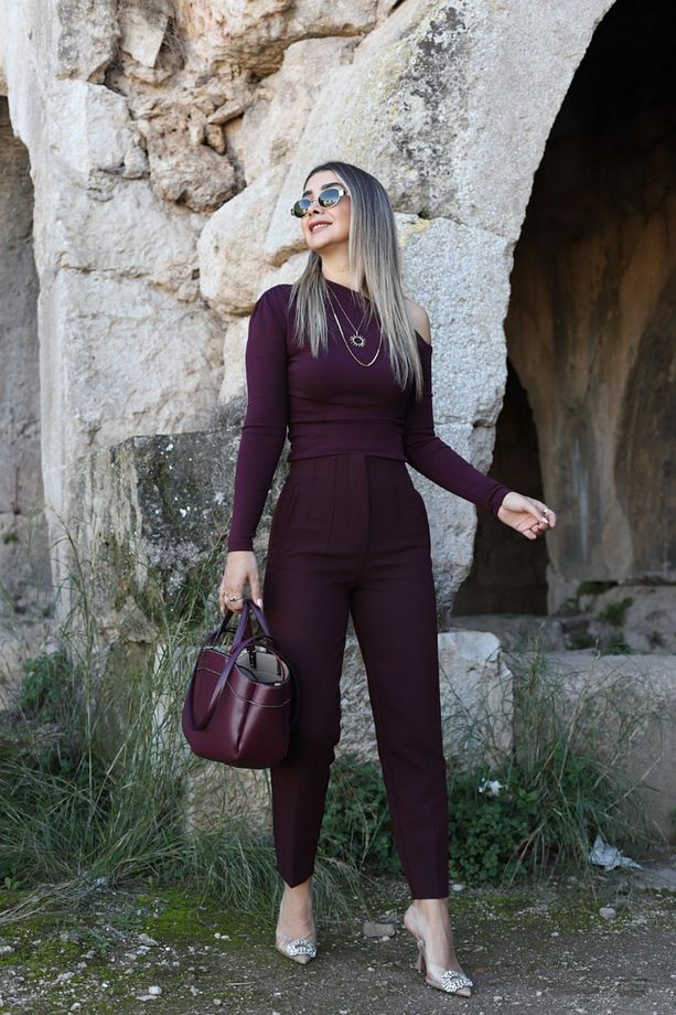 Bordo Kayık Yaka Tek Omuz Bluz - 2