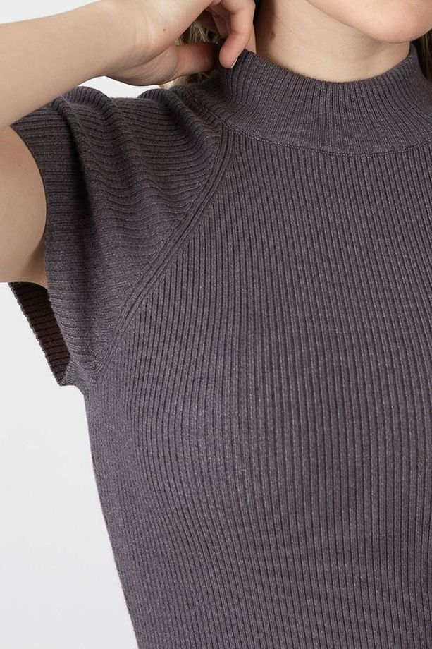 Örme Yüksek Yakalı Midi Casual Elbise - 5