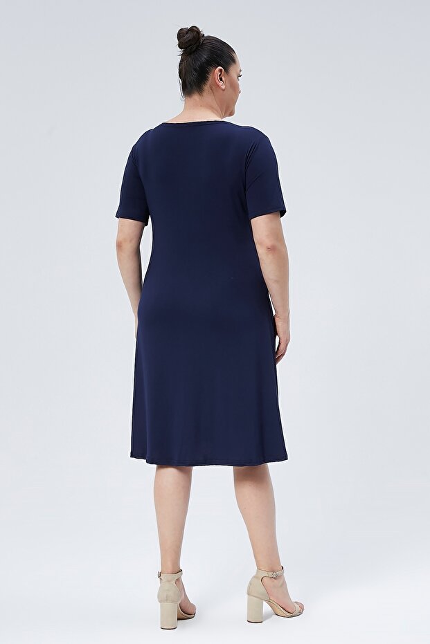 Viskon Basic Düz Renk Kısa Kol Elbise - 2