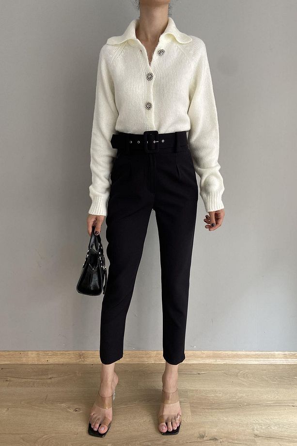 KEMERLİ TEK PİLE PANTALON - 1