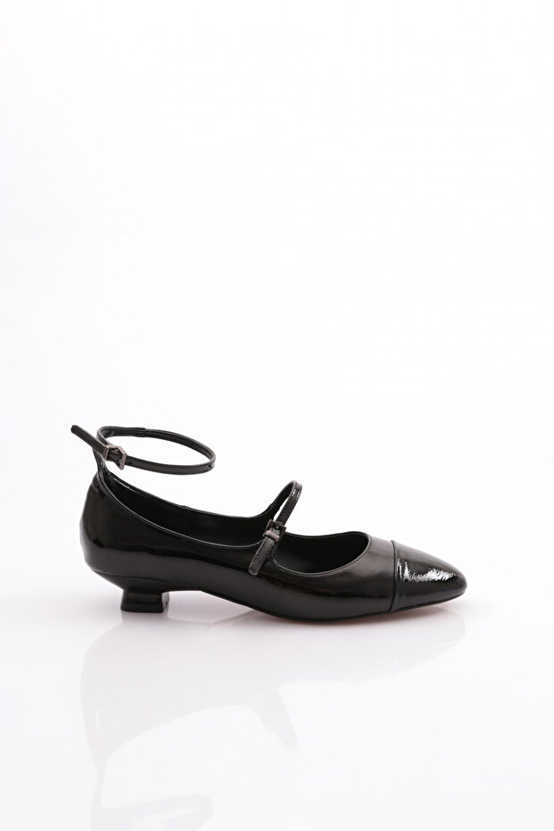 Women's Black Patent Leather Ballerinas - Ankle Strap and Belt 3421535