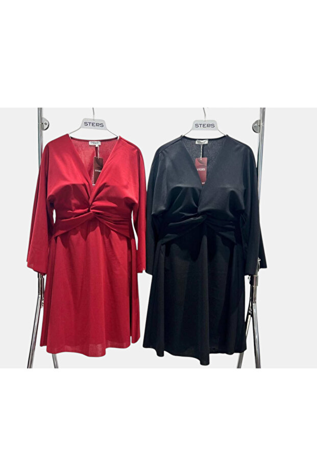 Düğümlü Yarasa Kol Elbise - 1