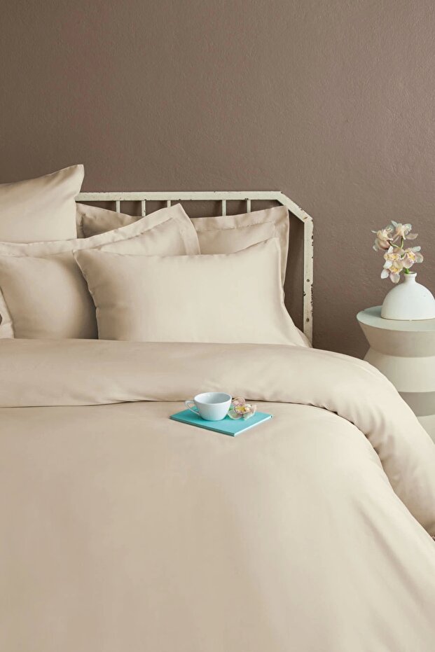 Simply Orchid Beige Cotton Satin Duvet Cover Set Double