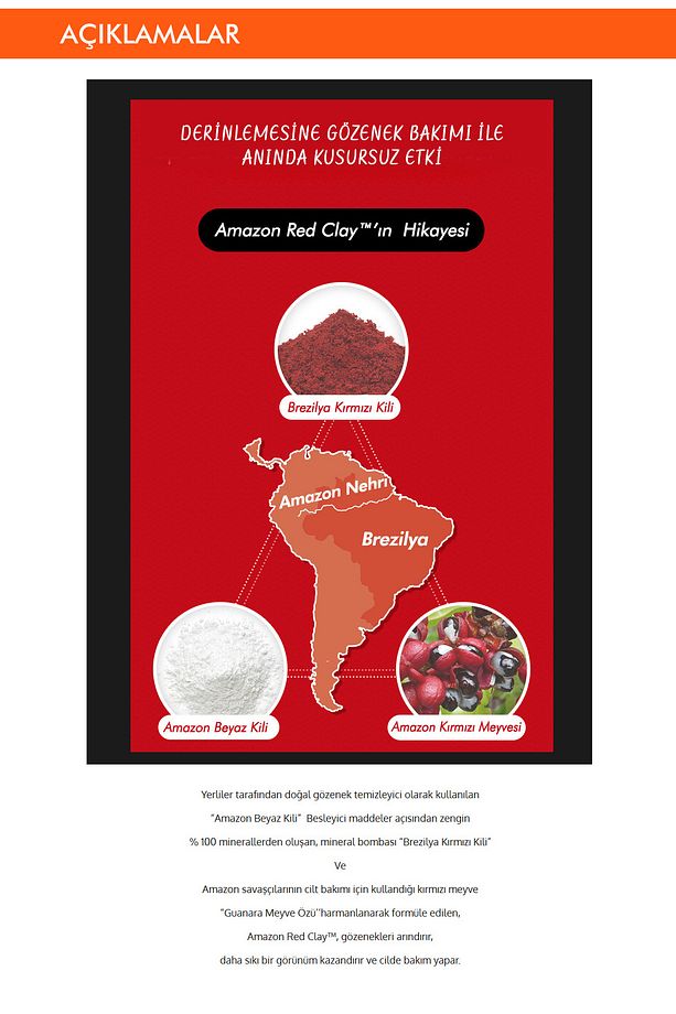 Gözenekli Ciltler İçin Amazon Kili Maske ve Temizleyici Set (110ml+120ml) Amazon Red Clay Pore - 3
