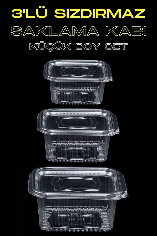Plastik Sızdırmaz Kap Kullan At Tek Kullanımlık Plastik Kapaklı Kase 3' Lü Küçük Boy Set - 1