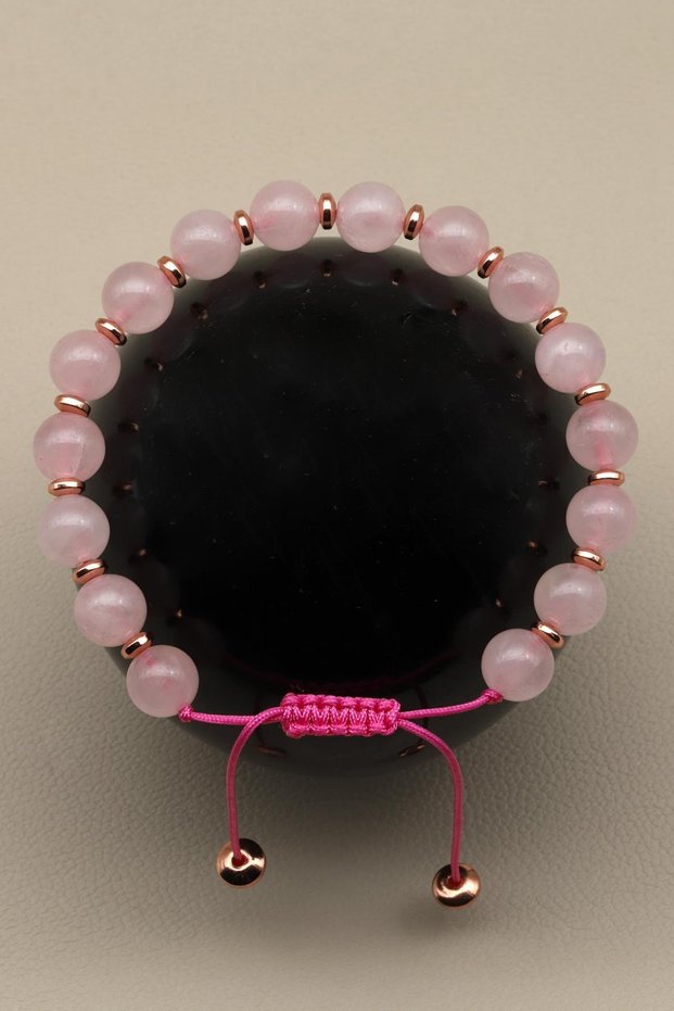 Pink Quartz Natural Stone Macrame Knitted Bracelet