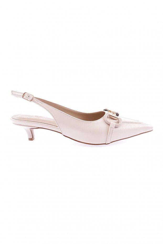 4205-23Y Women's Ankle Strap Buckle Short Heeled Shoes Ecru