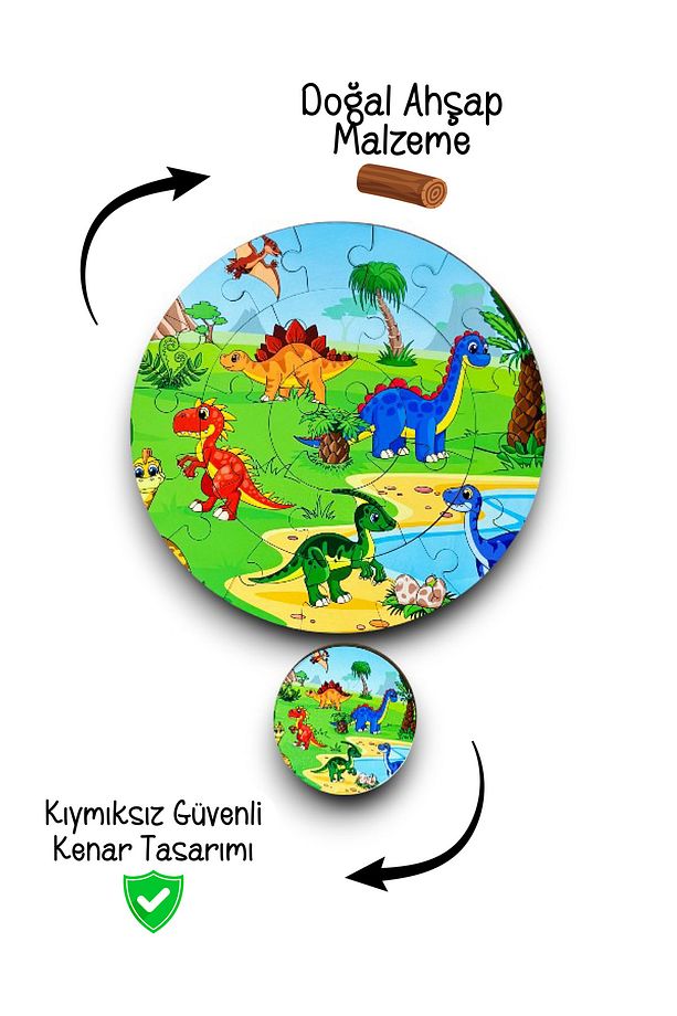 Dinazor Puzzle, Ahşap Dinazor Puzzle, Mega Boy Puzzle, Okul Öncesi Puzzle - 4