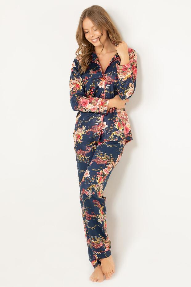 Natural Viscose Soft Pajama Set - Buttoned - 3