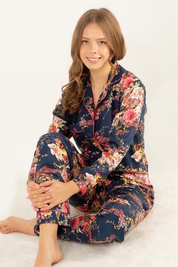 Natural Viscose Soft Pajama Set - Buttoned - 4