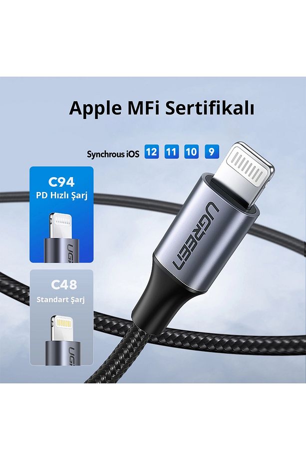 Örgülü 36w Pd Type-c To Lightning Hızlı Şarj Ve Data Kablosu 1 Metre - 3