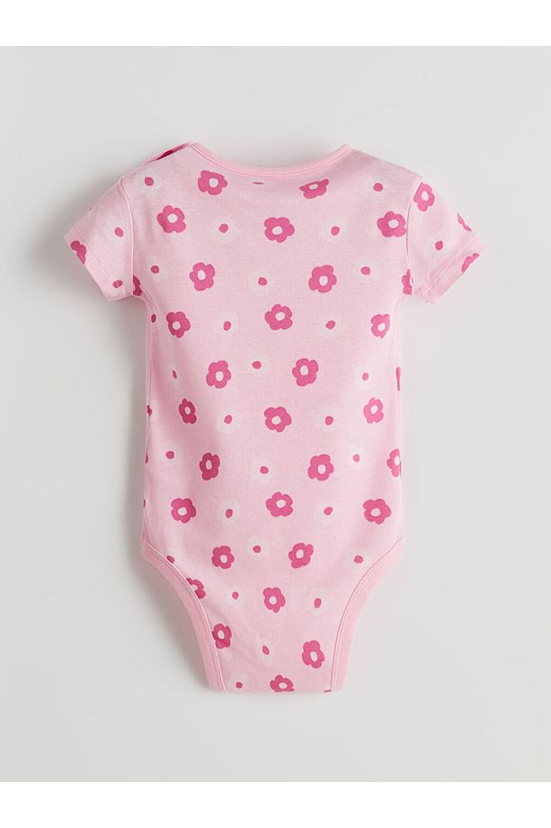 LCW baby Pembe Çiçekli Kız Bebek Çıtçıtlı Body 3'lü - 5