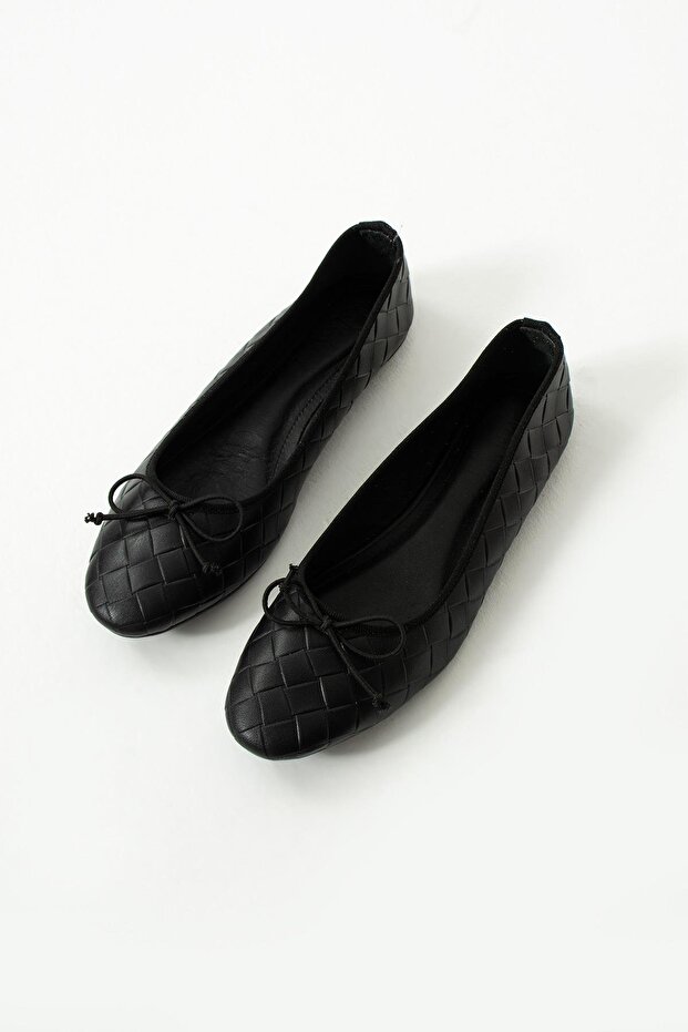 Holly Genuine Leather Black Ballerinas