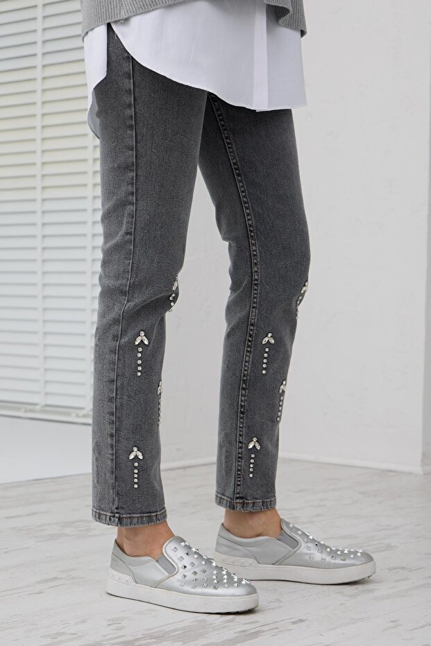 MOODBASİC TAŞ DETAYLI KOT PANTOLON - 3