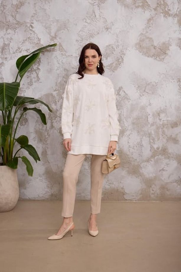 Marwa by moodbasic PULLU ÇİÇEK NAKIŞLI SWEAT - 1