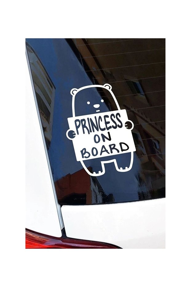 Princess on Board 17X13 cm White Color Sticker Label with Cute Teddy Bear Figure