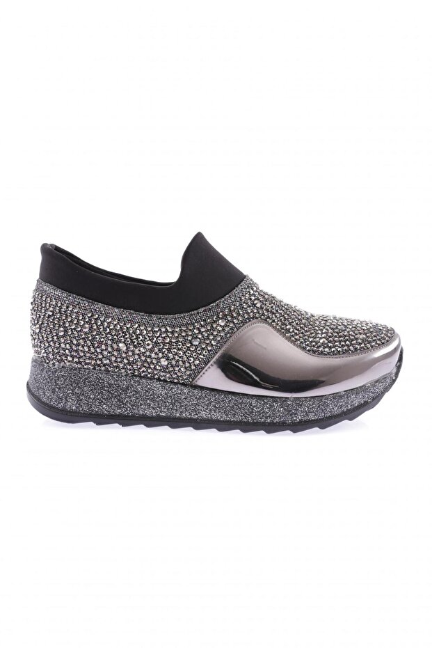 Akt-17-23Y Women's Thick Sole Crystal Stone Sneakers Shoes Platinum