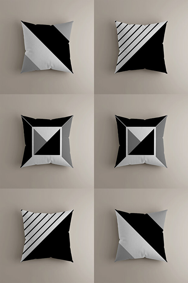 Set of 6 Black and White Geometric Pattern Throw Pillow Covers Modern and Minimalist Double-Sided 43X43 cm