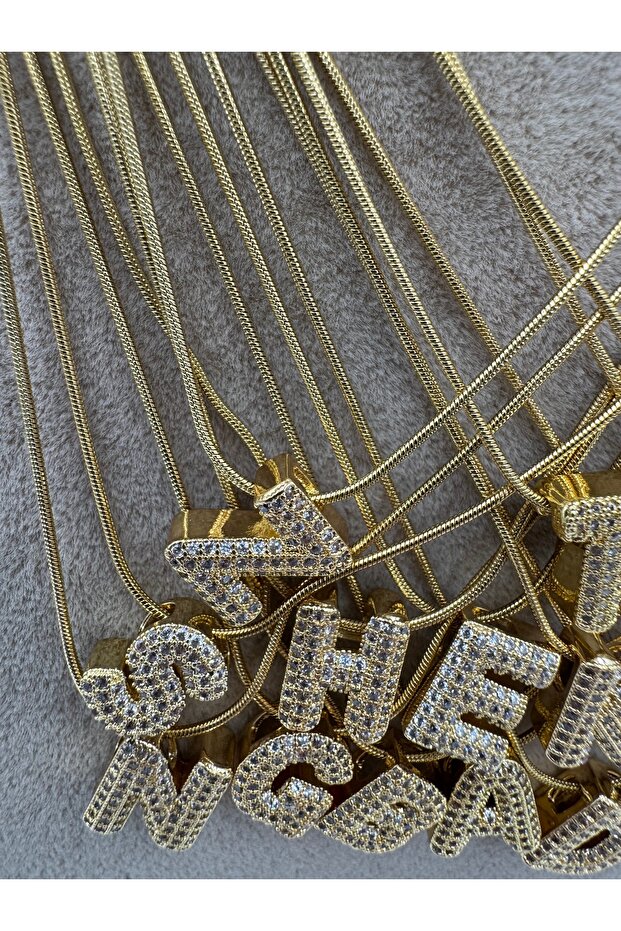 Taşlı Minimal E Harf Çelik Kolye 40-5 Cm - 4