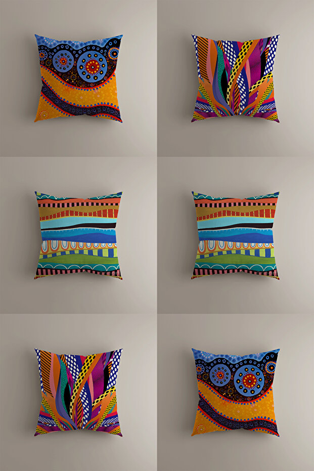 Ethnic Patterned 6-Piece Throw Pillow Cover Set - Vibrant Color Digital Printed - 43X43 cm