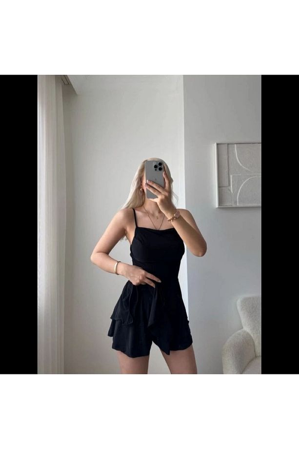 SANDY KUMAŞ ASKILI ŞORTLU MİNİ ELBİSE - 2