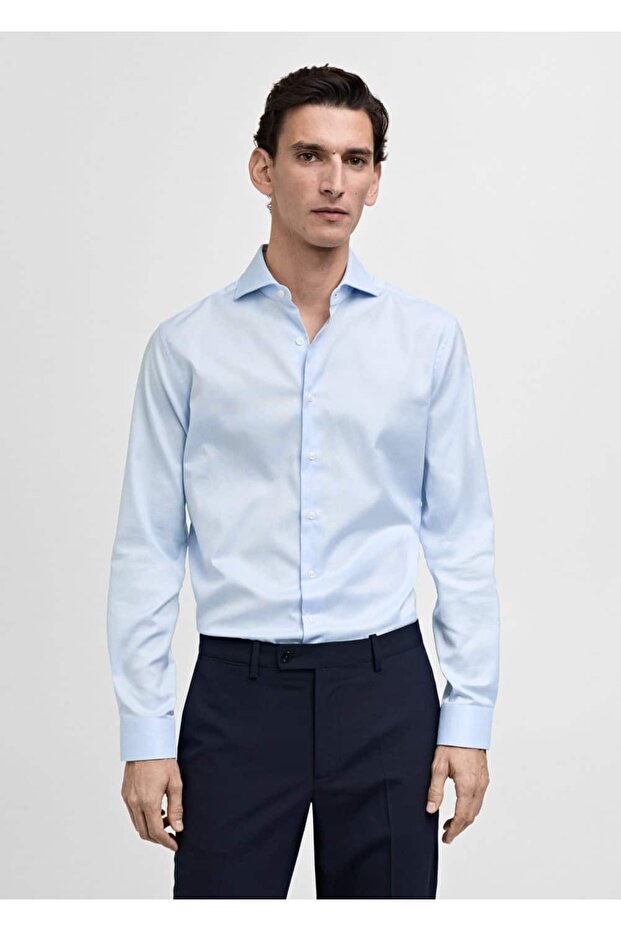 Slim fit pamuklu poplin gömlek - 8