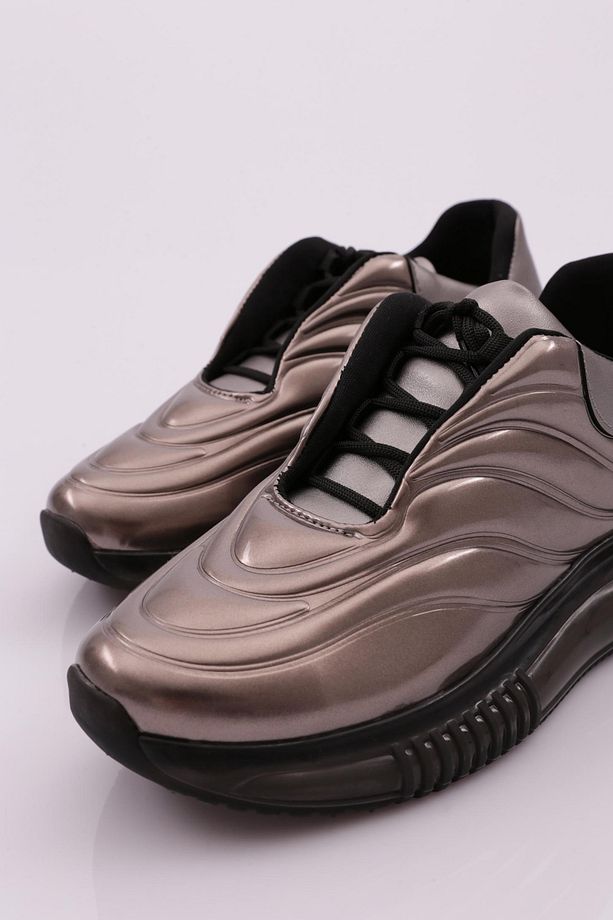 Kadın Kalın Taban Sneakers Ayakkabı Platin Rugan 9133119 - 4