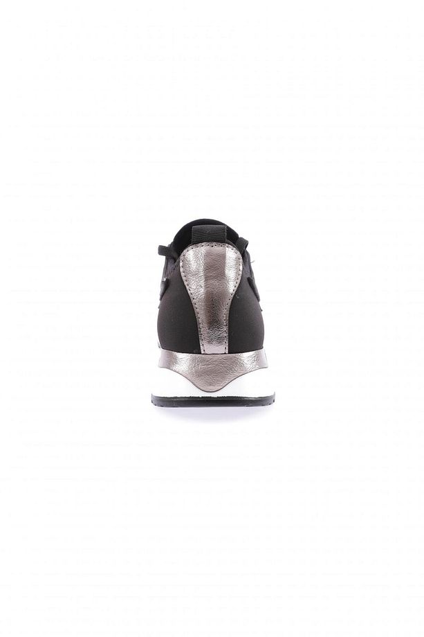 Kadın Kalın Taban Bağcıklı Sneakers Ayakkabı Siyah Platin 23243135 - 4