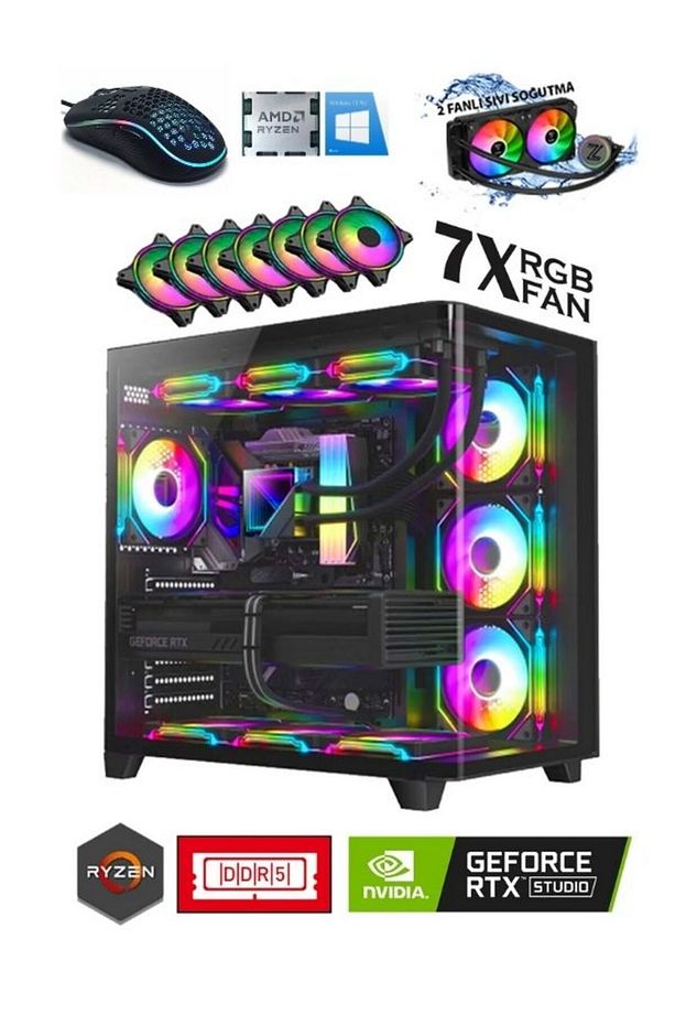 NextOne Ryzen 5 7500F 32GB DDR5 RAM 1TB M.2 SSD RTX4060 Sıvı Soğutmalı Win 11 Pro Oyuncu Bilgisayarı - 1