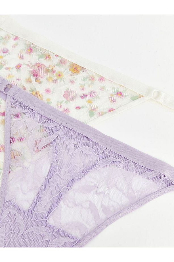LCW DREAM Ekru Çiçekli Tanga Külot 2'li Paket - 3