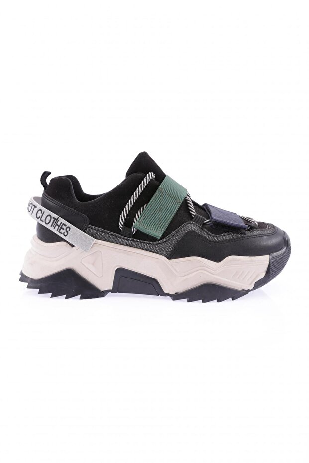 Women's Mega Thick Sole Glittery Velcro Sneakers Shoes Black Multi 762513138