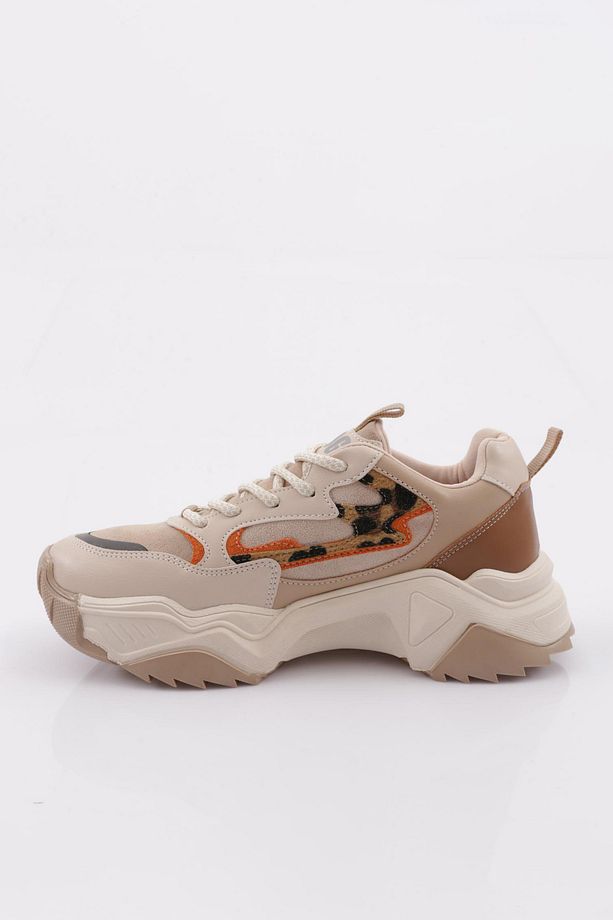 Kadın Bağcıklı Kalın Taban Sneakers Ayakkabı Bej Leopar 762113138 - 3