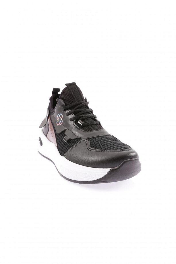 Kadın Kalın Taban File Detaylı Bağcıklı Sneakers Ayakkabı Siyah 34102831 - 2