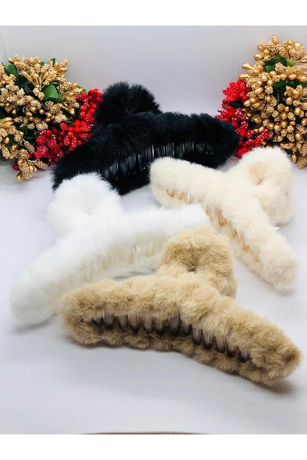 Furry Plush Clamp Latch Buckle Hair Clip Hair Accessory (4 Pieces)