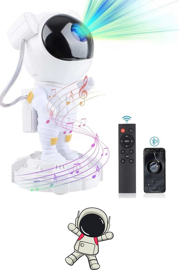 Premium Astronot Bluetooth Hoparlör Galaxy Bulutsu Tavan Gökyüzü Projektör Gece Lambası 360° Derece - 6