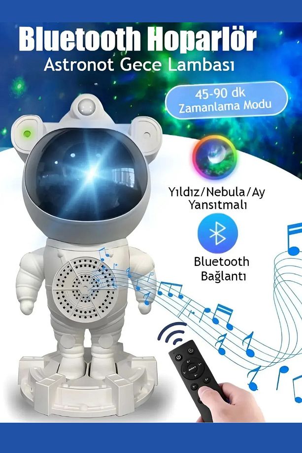 Premium Astronot Bluetooth Hoparlör Galaxy Bulutsu Tavan Gökyüzü Projektör Gece Lambası 360° Derece - 4