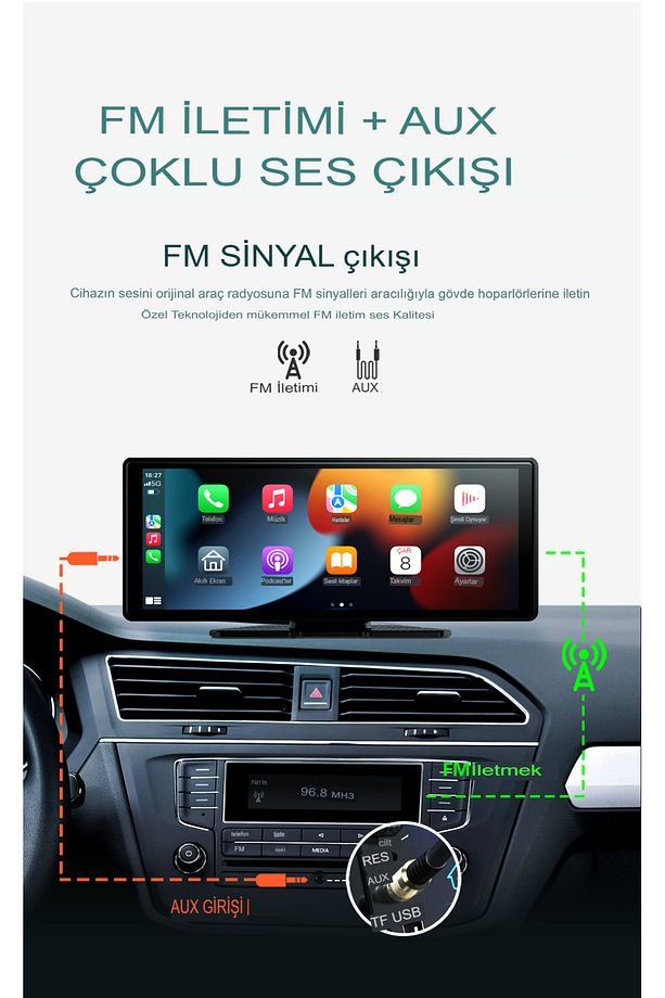 Carplay Ios Android Uyumlu 10.2 İnç Büyük Ekran Araç Ekranı 4K Ön/Arka Çift Kameralı - 3