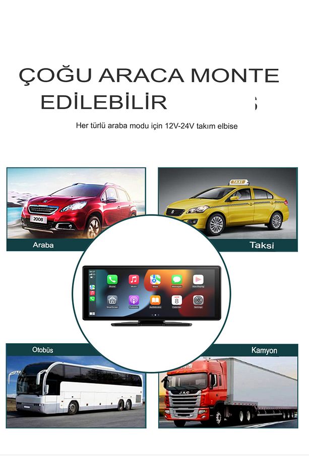Carplay Ios Android Uyumlu 10.2 İnç Büyük Ekran Araç Ekranı 4K Ön/Arka Çift Kameralı - 6