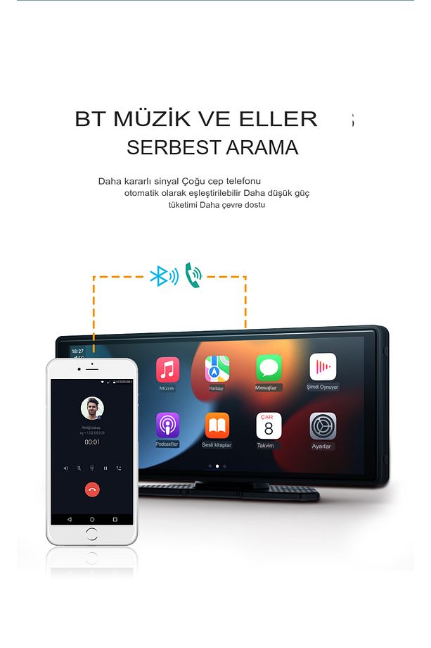Carplay Ios Android Uyumlu 10.2 İnç Büyük Ekran Araç Ekranı 4K Ön/Arka Çift Kameralı - 1
