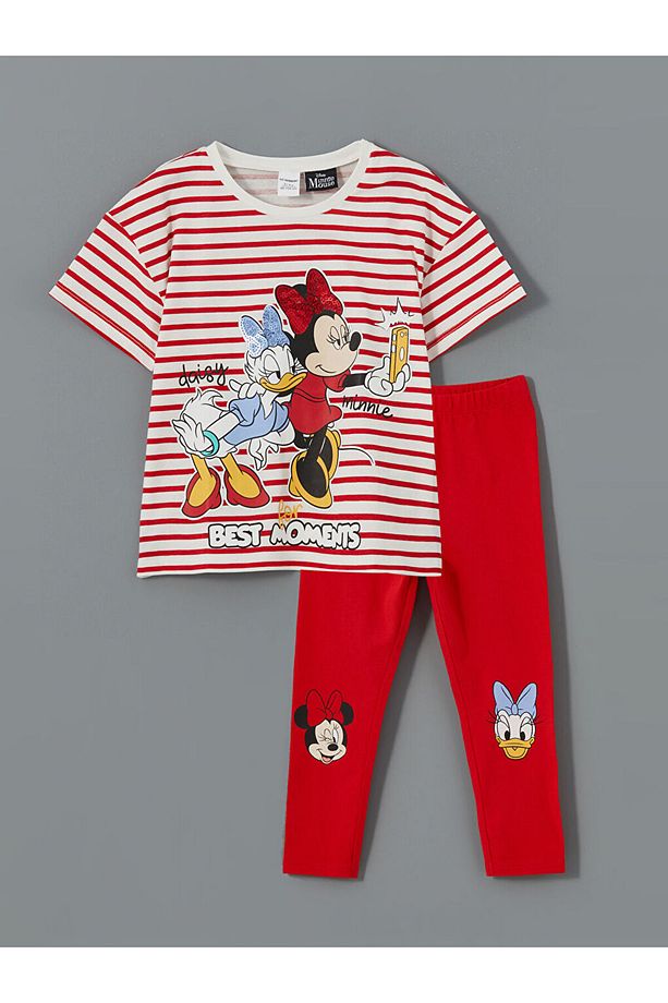 LCW baby Kırmızı Minnie Mouse Baskılı Kız Çocuk Tişört ve Tayt 2'li - 1