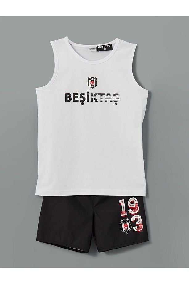 LCW Bisiklet Yaka  Baskılı Erkek Çocuk Atlet ve Deniz Şortu - 1