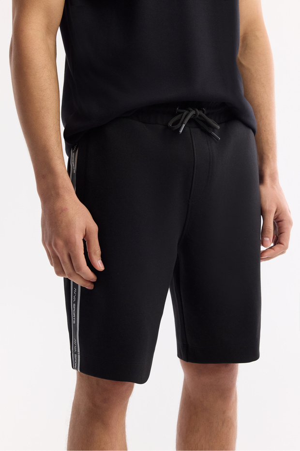 Erkek Regular Fit Siyah Beli Lastikli Bağcıklı Bi-Stretch İnterlok Örme Şort A51Y3628 - 6