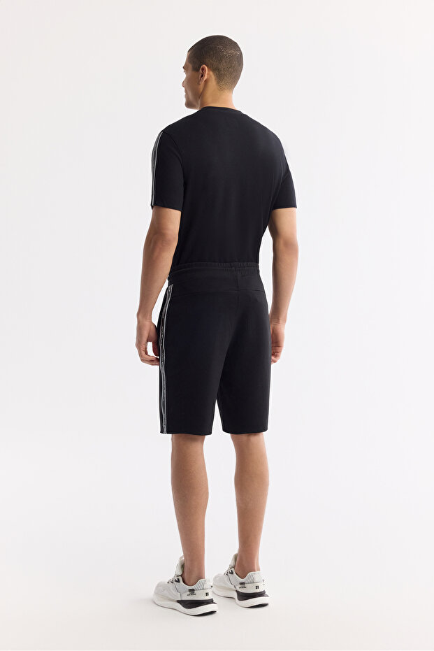 Erkek Regular Fit Siyah Beli Lastikli Bağcıklı Bi-Stretch İnterlok Örme Şort A51Y3628 - 3
