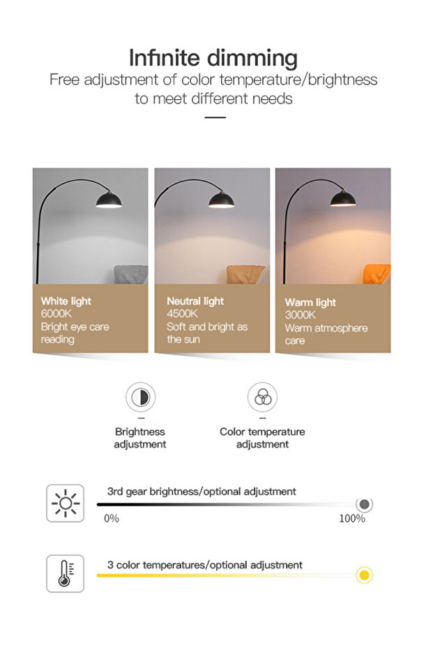 غرفة معيشة إبداعية، دراسة، غرفة نوم، مصباح أرضي بجانب السرير (بدون جهاز تحكم عن بعد) - 3