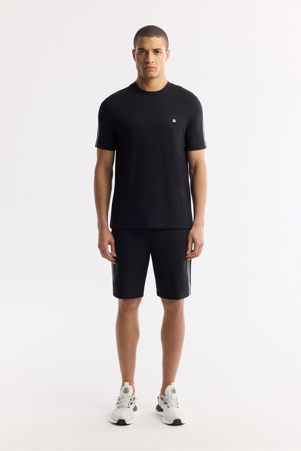 Erkek Regular Fit Siyah Beli Lastikli Bağcıklı Bi-Stretch İnterlok Örme Şort A51Y3628 - 1