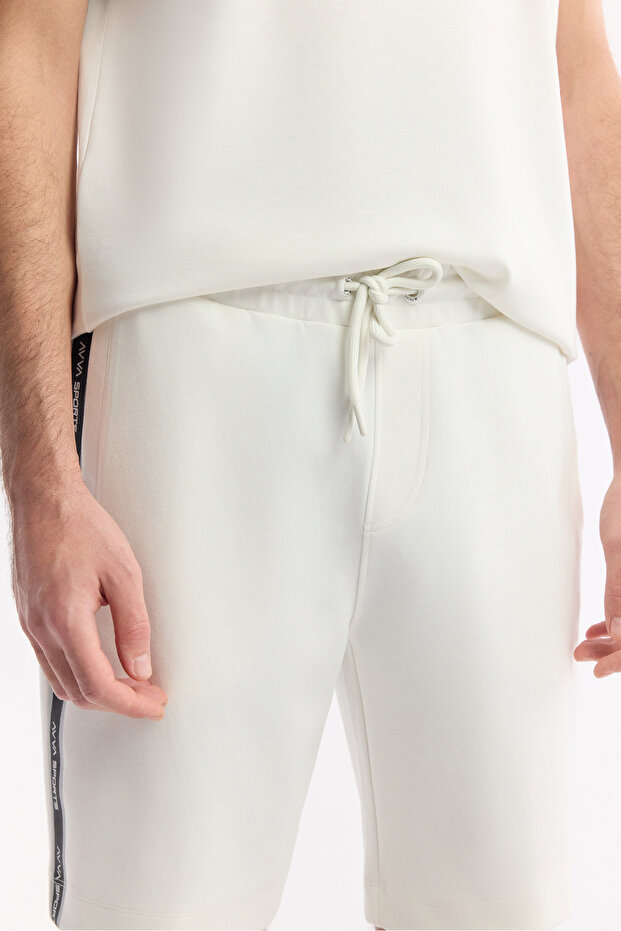 Erkek Ekru Beli Lastikli Bağcıklı Bi-Stretch İnterlok Örme Regular Fit Şort A51Y3628 - 6