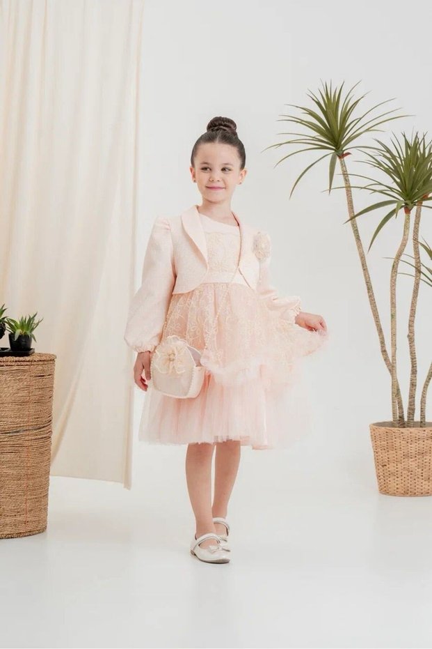 Girl's Dress with Jacket, Tulle, and Bag