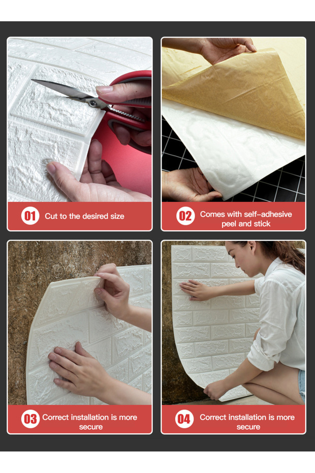 مجموعة ورق حائط من 5 قطع من الطوب الرغوي ثلاثي الأبعاد باللون الأبيض - 6