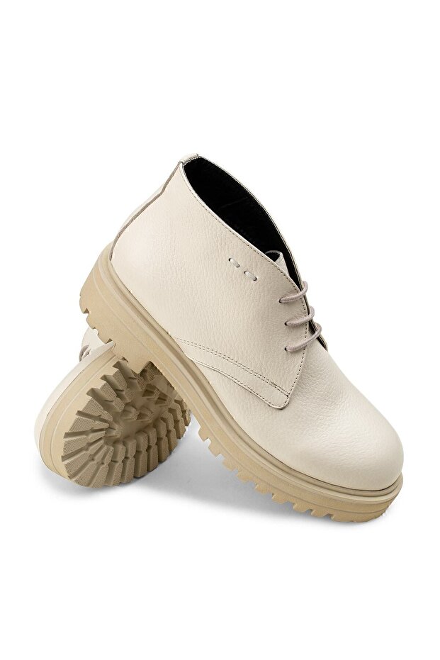 Hakiki Deri Bej Kadın Bot - 3